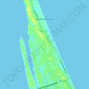 Topografische Karte Southern Shores, Höhe, Relief