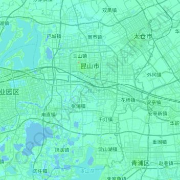Topografische Karte Kunshan, Höhe, Relief