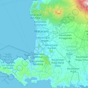 Topografische Karte Lombok Barat, Höhe, Relief