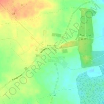 Topografische Karte Monivea, Höhe, Relief