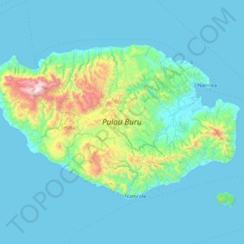 Topografische Karte Buru Island, Höhe, Relief