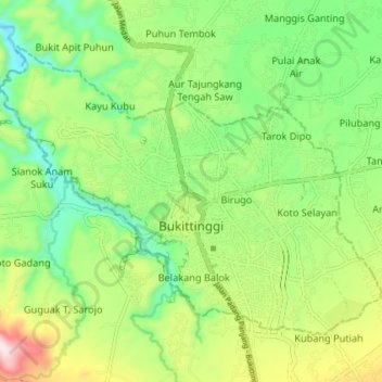 Topografische Karte Bukittinggi, Höhe, Relief