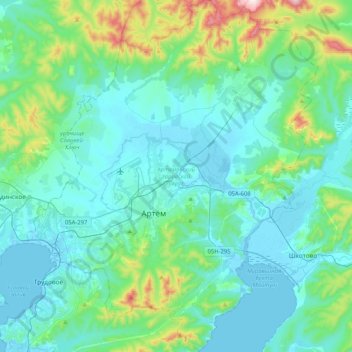 Topografische Karte Артёмовский городской округ, Höhe, Relief