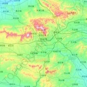 Topografische Karte 登封市, Höhe, Relief