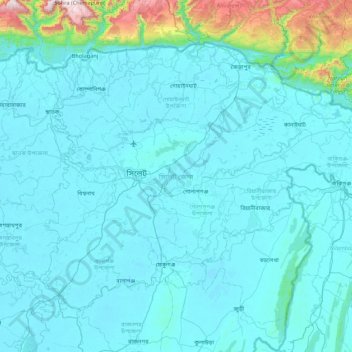 Topografische Karte Sylhet District, Höhe, Relief