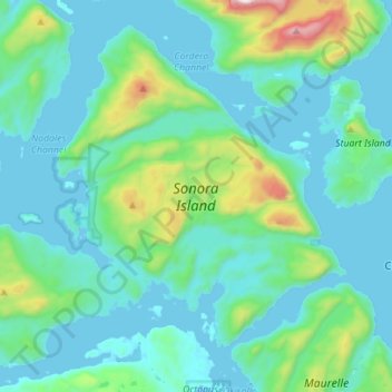 Topografische Karte Sonora Island, Höhe, Relief