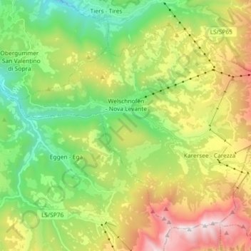Topografische Karte Welschnofen - Nova Levante, Höhe, Relief
