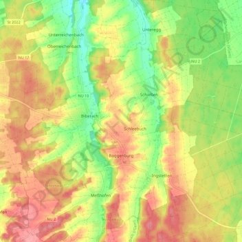 Topografische Karte Roggenburg, Höhe, Relief