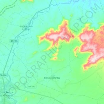 Topografische Karte Francisco Dantas, Höhe, Relief