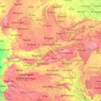 Topografische Karte Narmada, Höhe, Relief