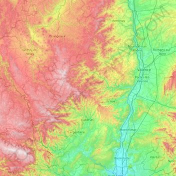 Topografische Karte Ardèche, Höhe, Relief