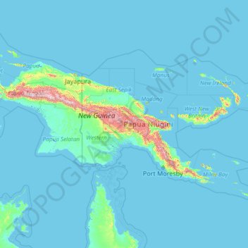Topografische Karte Papua-Neuguinea, Höhe, Relief