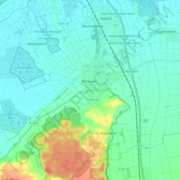 Topografische Karte Mertingen, Höhe, Relief