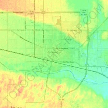 Topografische Karte Garden City, Höhe, Relief