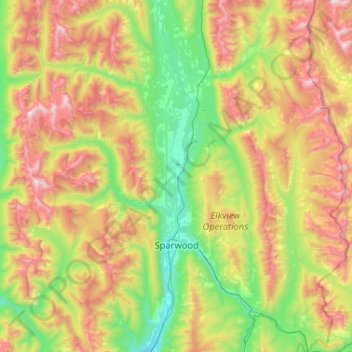 Topografische Karte Sparwood, Höhe, Relief