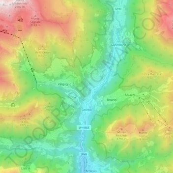 Topografische Karte Gromo, Höhe, Relief