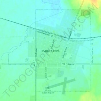 Topografische Karte Maple Creek, Höhe, Relief