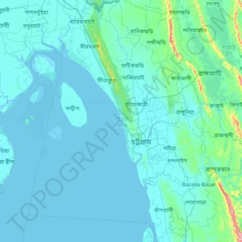Topografische Karte Chattogram District, Höhe, Relief