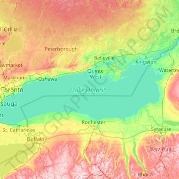 Topografische Karte Ontariosee, Höhe, Relief
