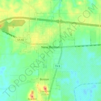 Topografische Karte New Boston, Höhe, Relief