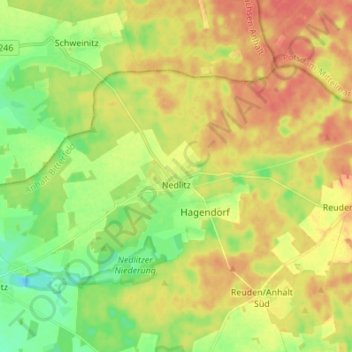 Topografische Karte Nedlitz, Höhe, Relief