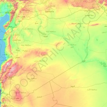 Topografische Karte Syrien, Höhe, Relief