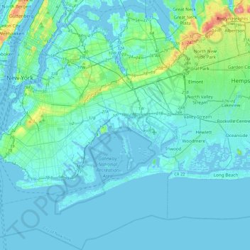 Topografische Karte Queens, Höhe, Relief