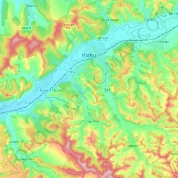 Topografische Karte Mediaș, Höhe, Relief