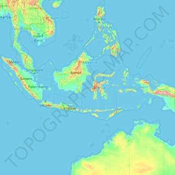 Topografische Karte Indonesia, Höhe, Relief