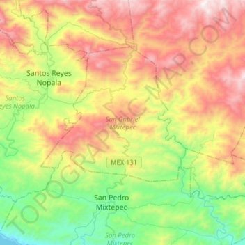 Topografische Karte San Gabriel Mixtepec, Höhe, Relief