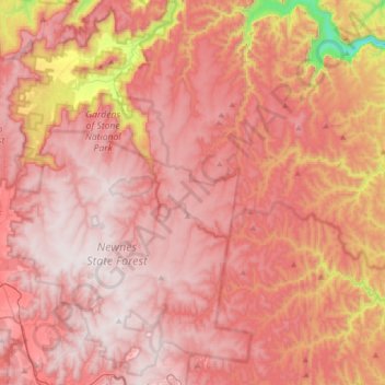 Topografische Karte Newnes Plateau, Höhe, Relief