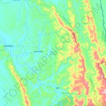 Topografische Karte Rowangchhari Upazila, Höhe, Relief