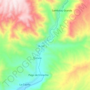 Topografische Karte Río Sama, Höhe, Relief