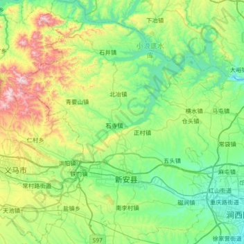Topografische Karte 新安县, Höhe, Relief