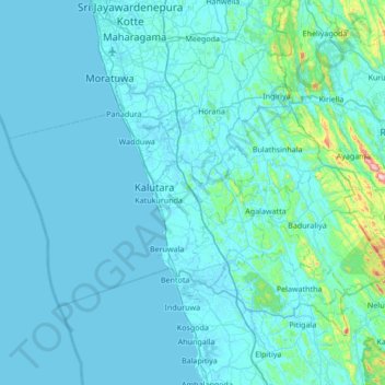 Topografische Karte Kalutara District, Höhe, Relief