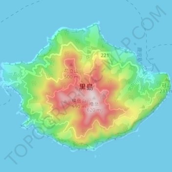 Topografische Karte 黒島, Höhe, Relief