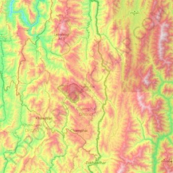 Topografische Karte Champhai, Höhe, Relief