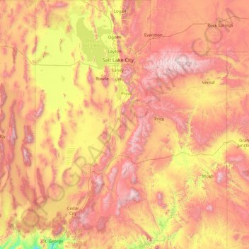 Topografische Karte Utah, Höhe, Relief