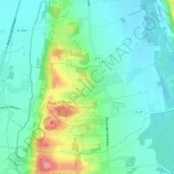 Topografische Karte Lescurry, Höhe, Relief