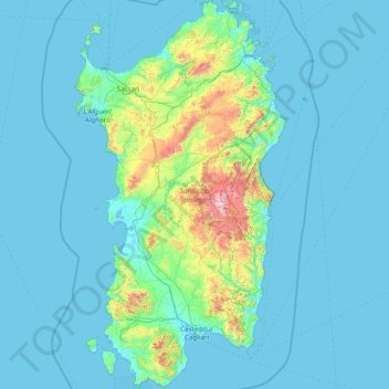 Topografische Karte Sardenha, Höhe, Relief