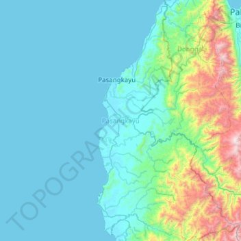Topografische Karte Pasangkayu, Höhe, Relief