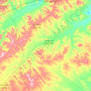 Topografische Karte Bayan-Uul, Höhe, Relief