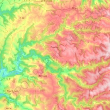 Topografische Karte Paulinet, Höhe, Relief