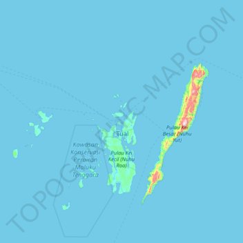 Topografische Karte Kai Islands, Höhe, Relief