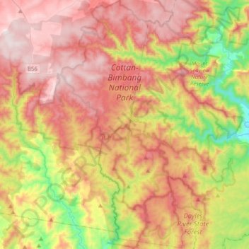 Topografische Karte Cottan-Bimbang National Park, Höhe, Relief