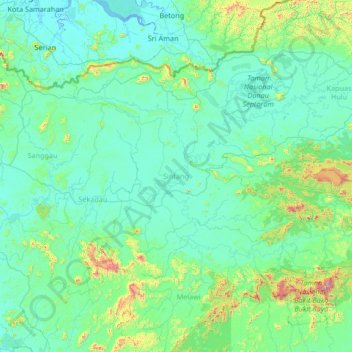 Topografische Karte Sintang, Höhe, Relief