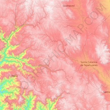 Topografische Karte Tepehuanes, Höhe, Relief