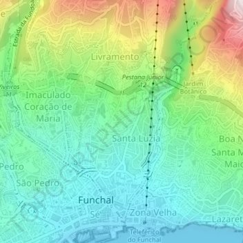 Topografische Karte Funchal (Santa Luzia), Höhe, Relief