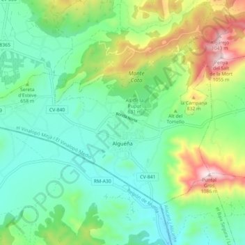 Topografische Karte Algueña, Höhe, Relief