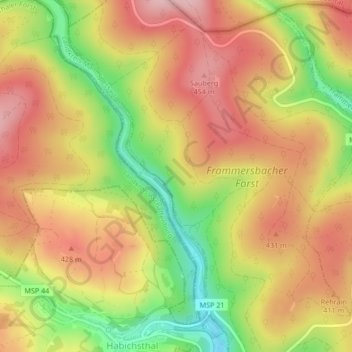Topografische Karte Wolfsrain, Höhe, Relief